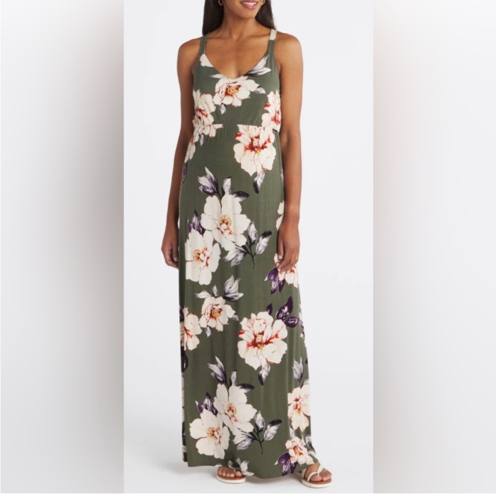 Nine Britton Maternity Floral Maxi Dress in Green